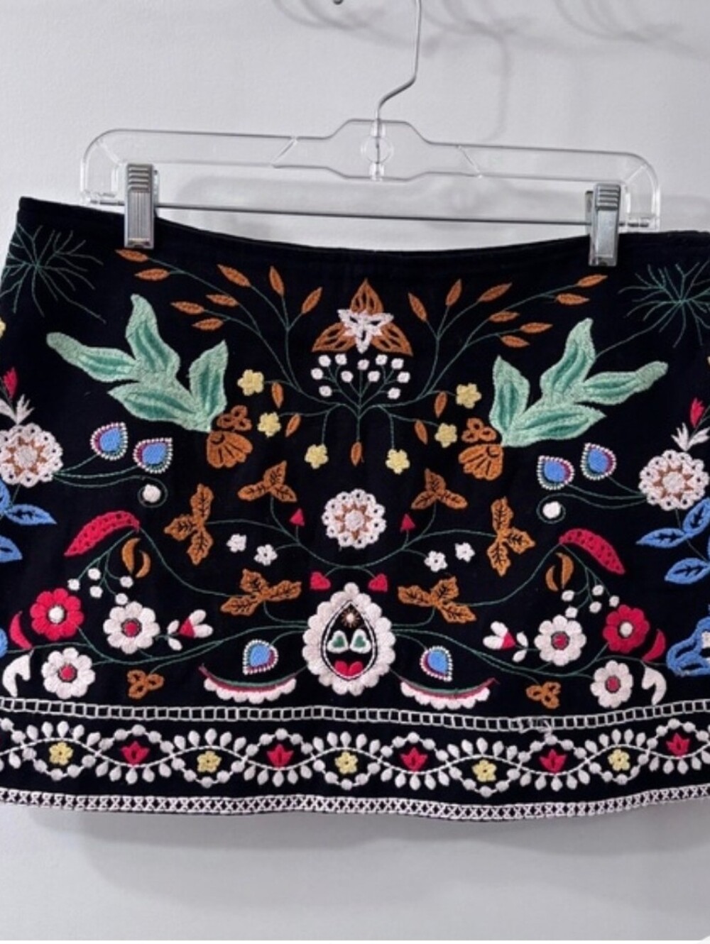Embroidered Black Floral Mini Skirt